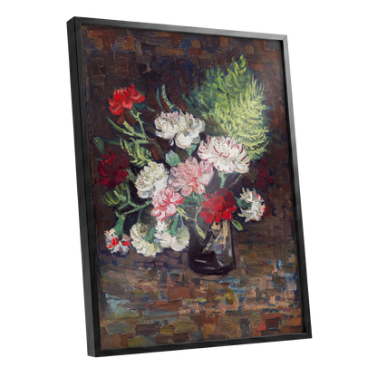 Petals After Dusk, brown, green, red floral wall art shown as a black framed poster wall art print
