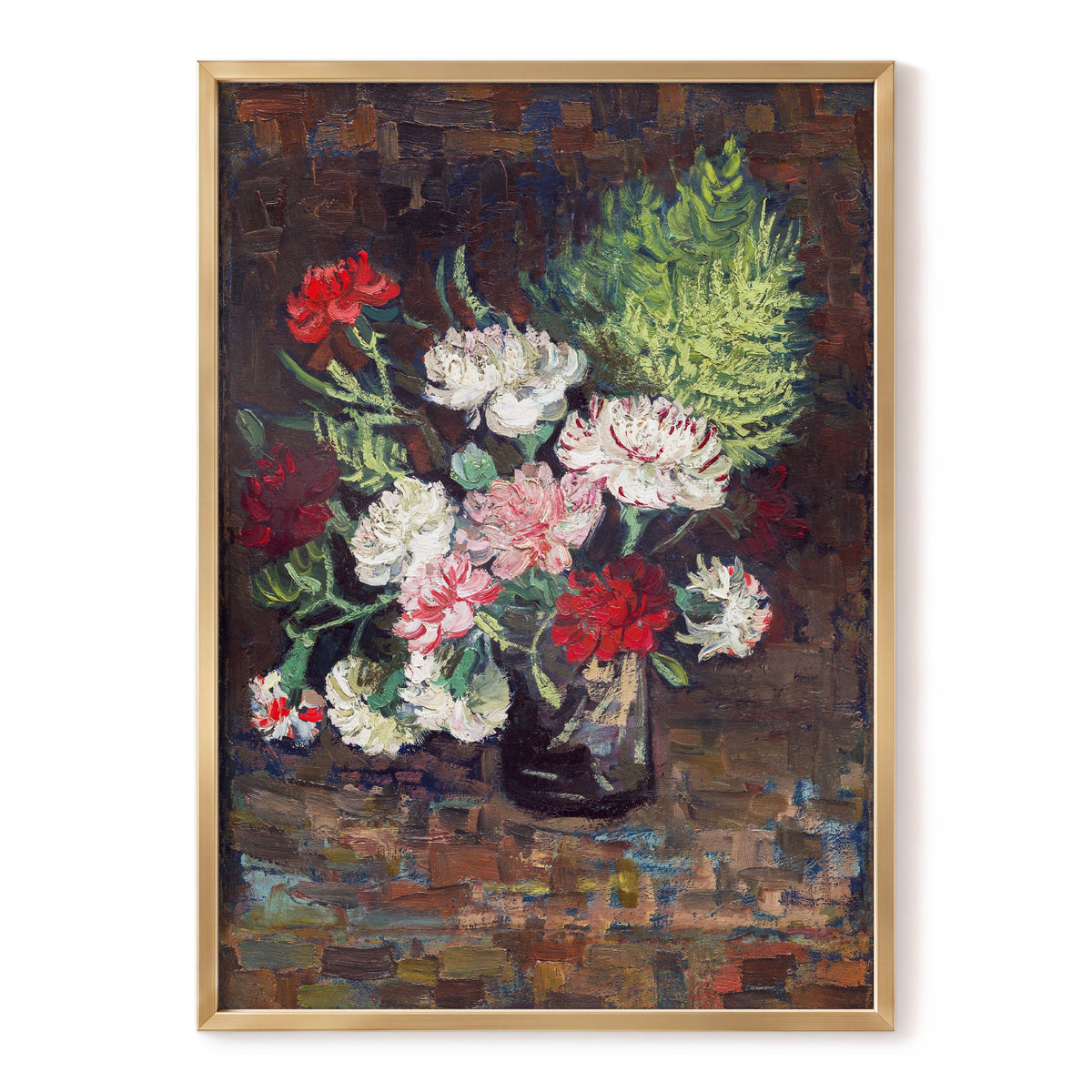 Petals After Dusk, brown, green, red floral wall art, front artwork view