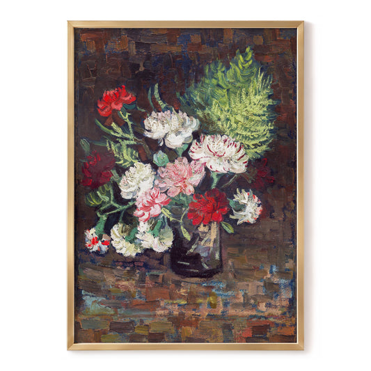 Petals After Dusk, brown, green, red floral wall art, front artwork view
