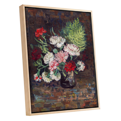 Petals After Dusk, brown, green, red floral wall art shown as a oak framed canvas wall art