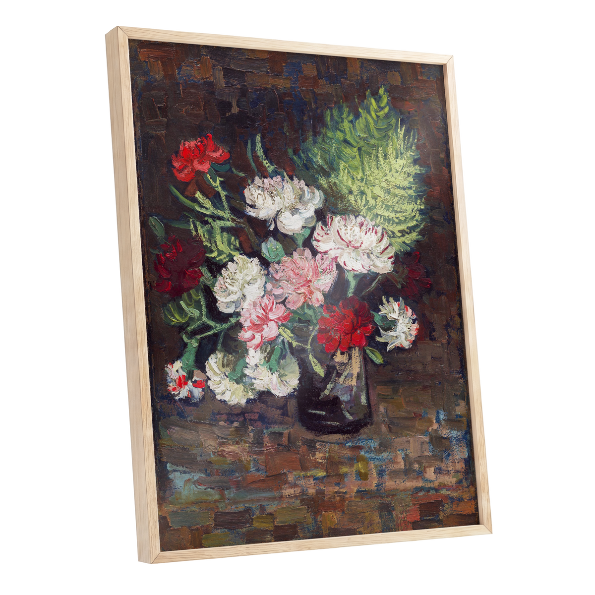 Petals After Dusk, brown, green, red floral wall art shown as a oak framed poster wall art print