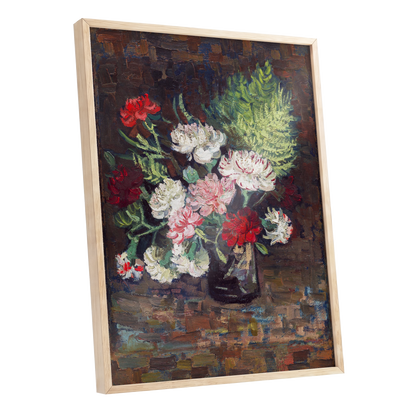 Petals After Dusk, brown, green, red floral wall art shown as a oak framed poster wall art print