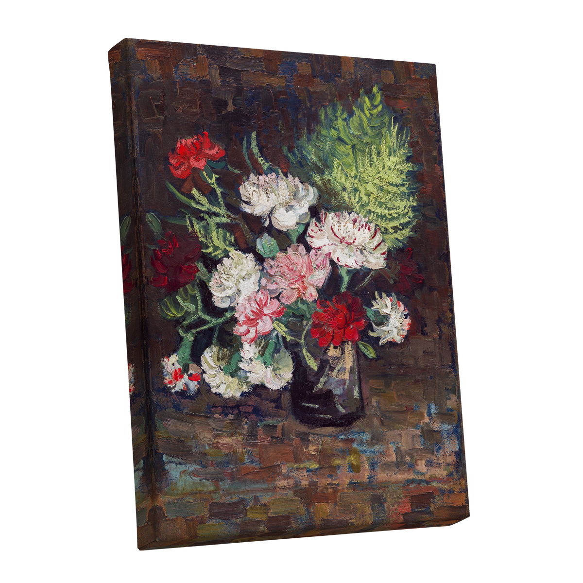Petals After Dusk, brown, green, red floral wall art shown as a stretched canvas wall art