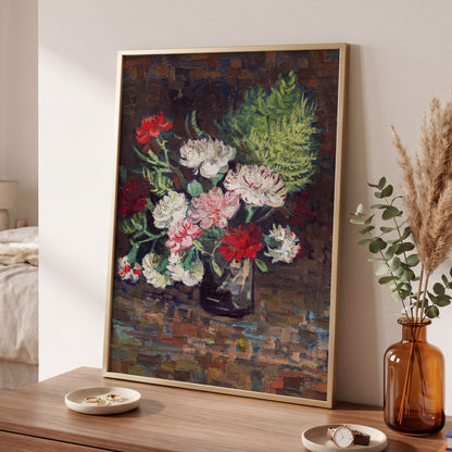 Petals After Dusk, brown, green, red floral wall art displayed in a styled interior, gallery view 2