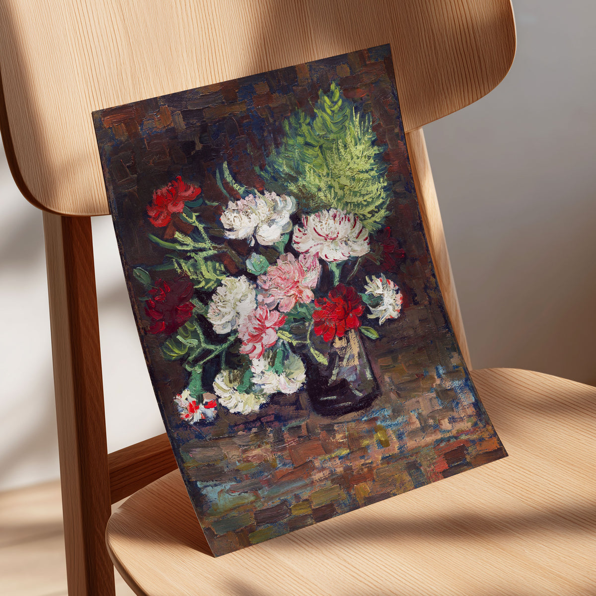 Petals After Dusk, brown, green, red floral wall art displayed in a styled interior, gallery view 5