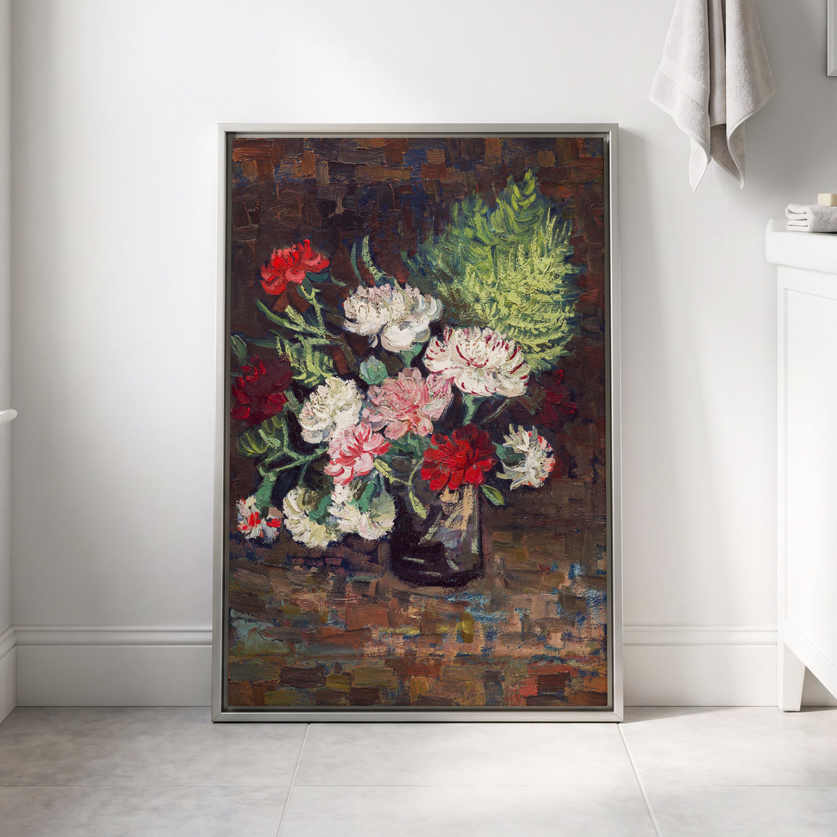 Petals After Dusk, brown, green, red floral wall art displayed in a styled interior, gallery view 8