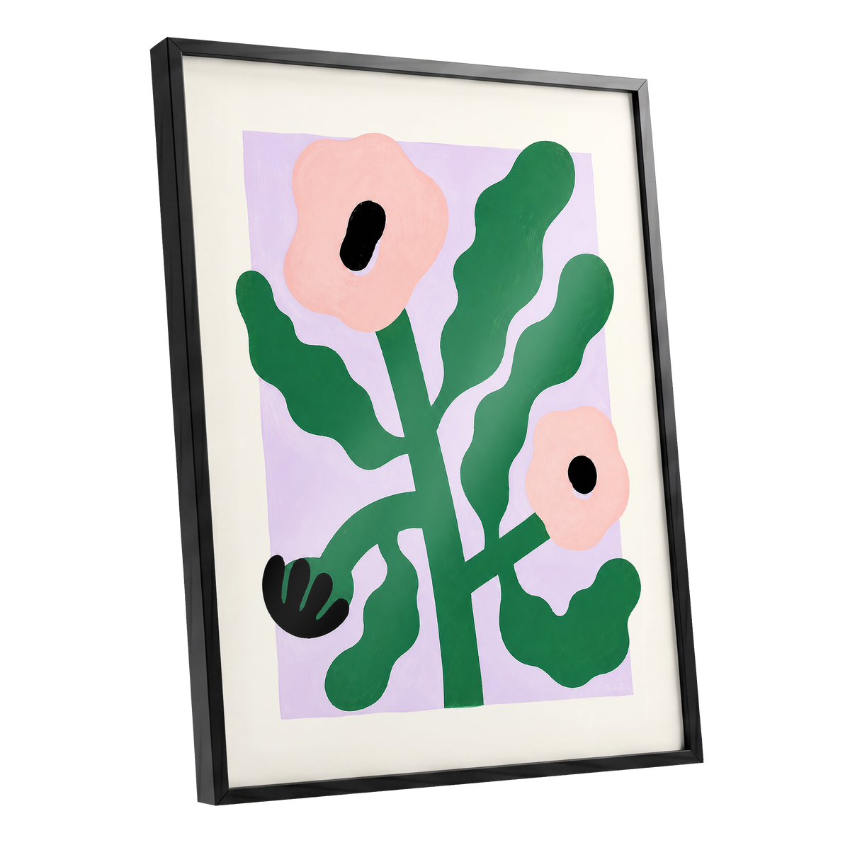 Petals in Lilac, green, pink, purple floral wall art shown as a black framed poster wall art print