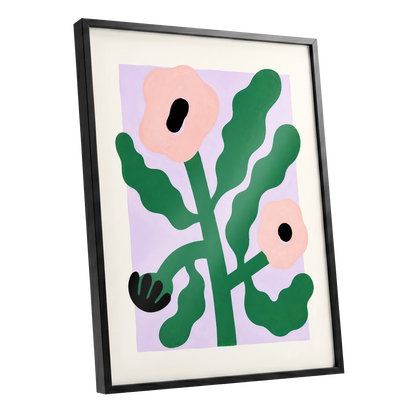 Petals in Lilac, green, pink, purple floral wall art shown as a black framed poster wall art print