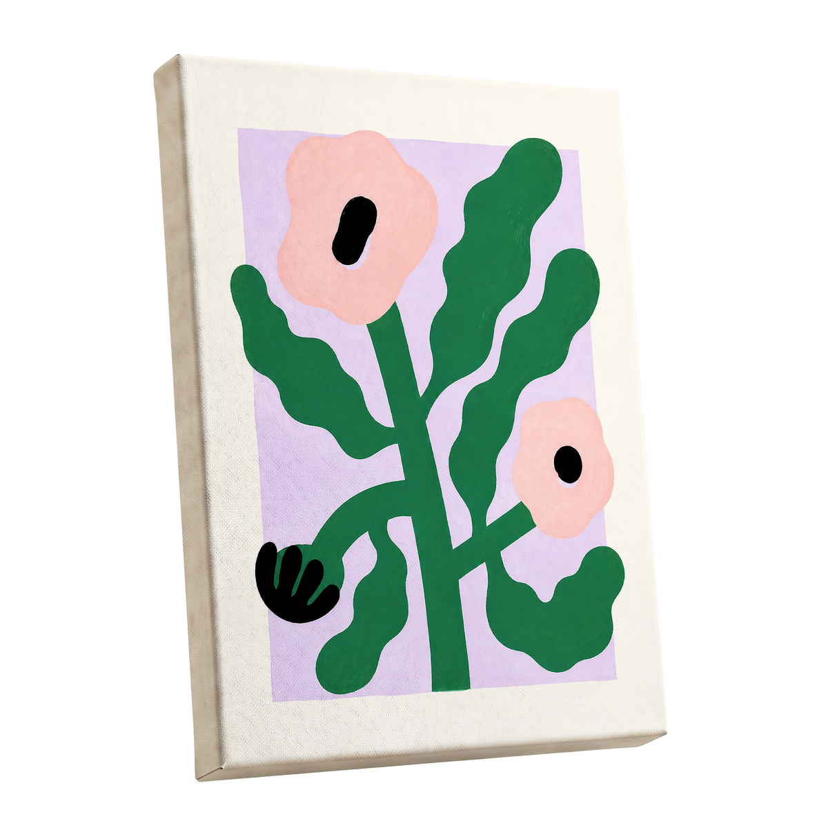 Petals in Lilac, green, pink, purple floral wall art shown as a stretched canvas wall art