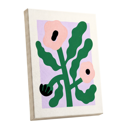 Petals in Lilac, green, pink, purple floral wall art shown as a stretched canvas wall art