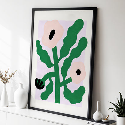 Petals in Lilac, green, pink, purple floral wall art displayed in a styled interior, gallery view 2