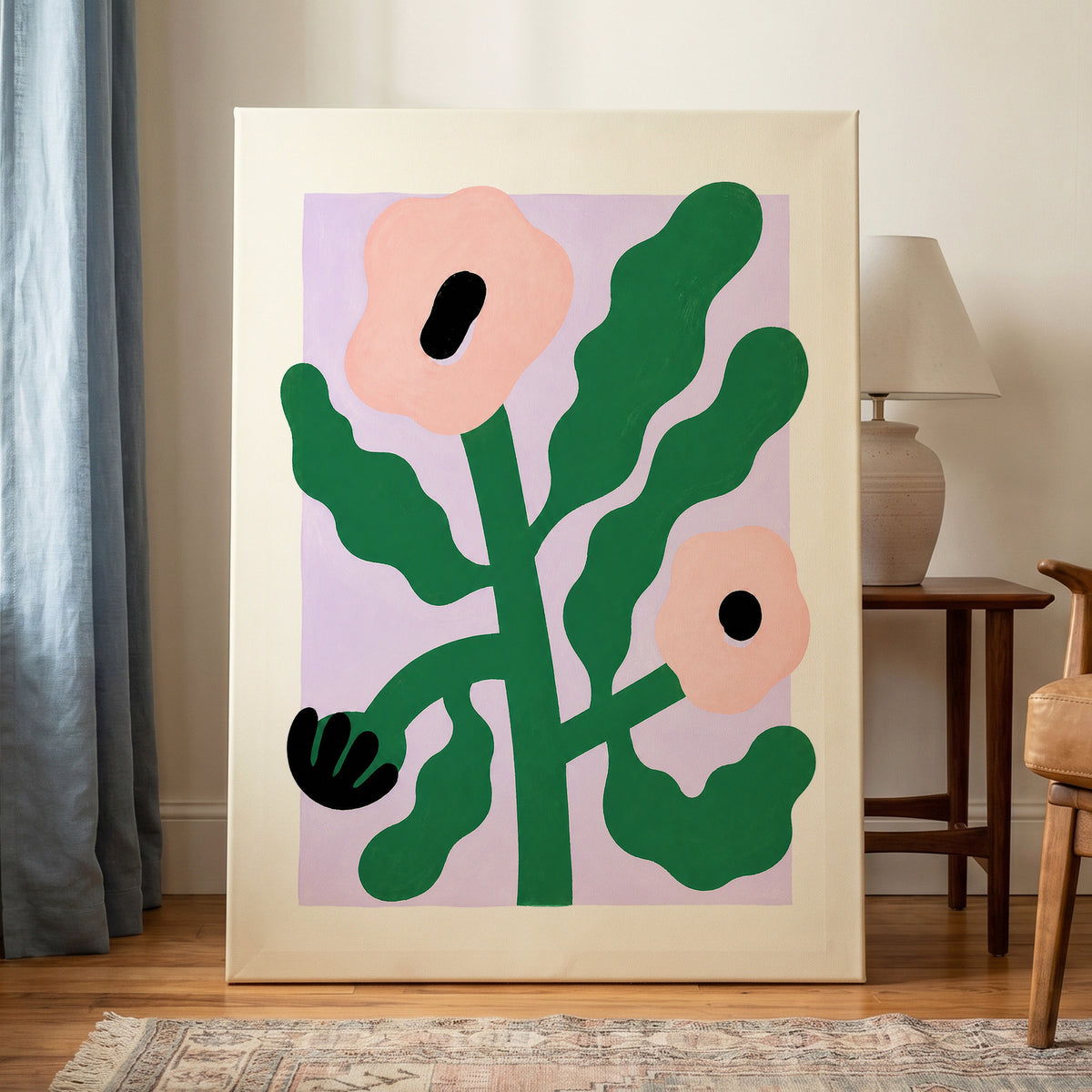 Petals in Lilac, green, pink, purple floral wall art displayed in a styled interior, gallery view 3