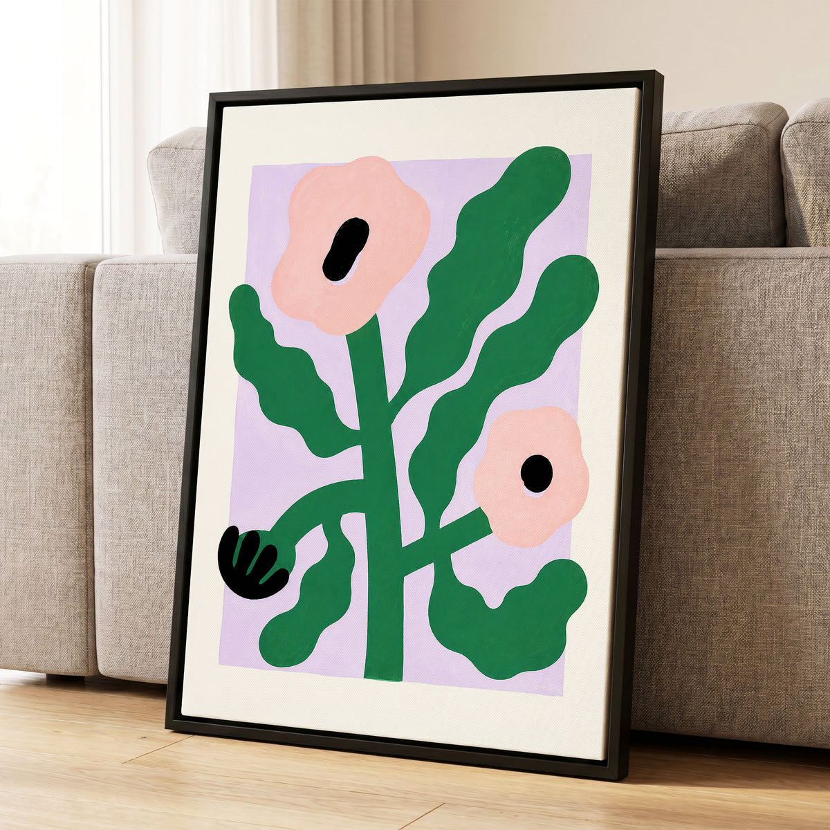 Petals in Lilac, green, pink, purple floral wall art displayed in a styled interior, gallery view 8