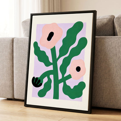 Petals in Lilac, green, pink, purple floral wall art displayed in a styled interior, gallery view 8