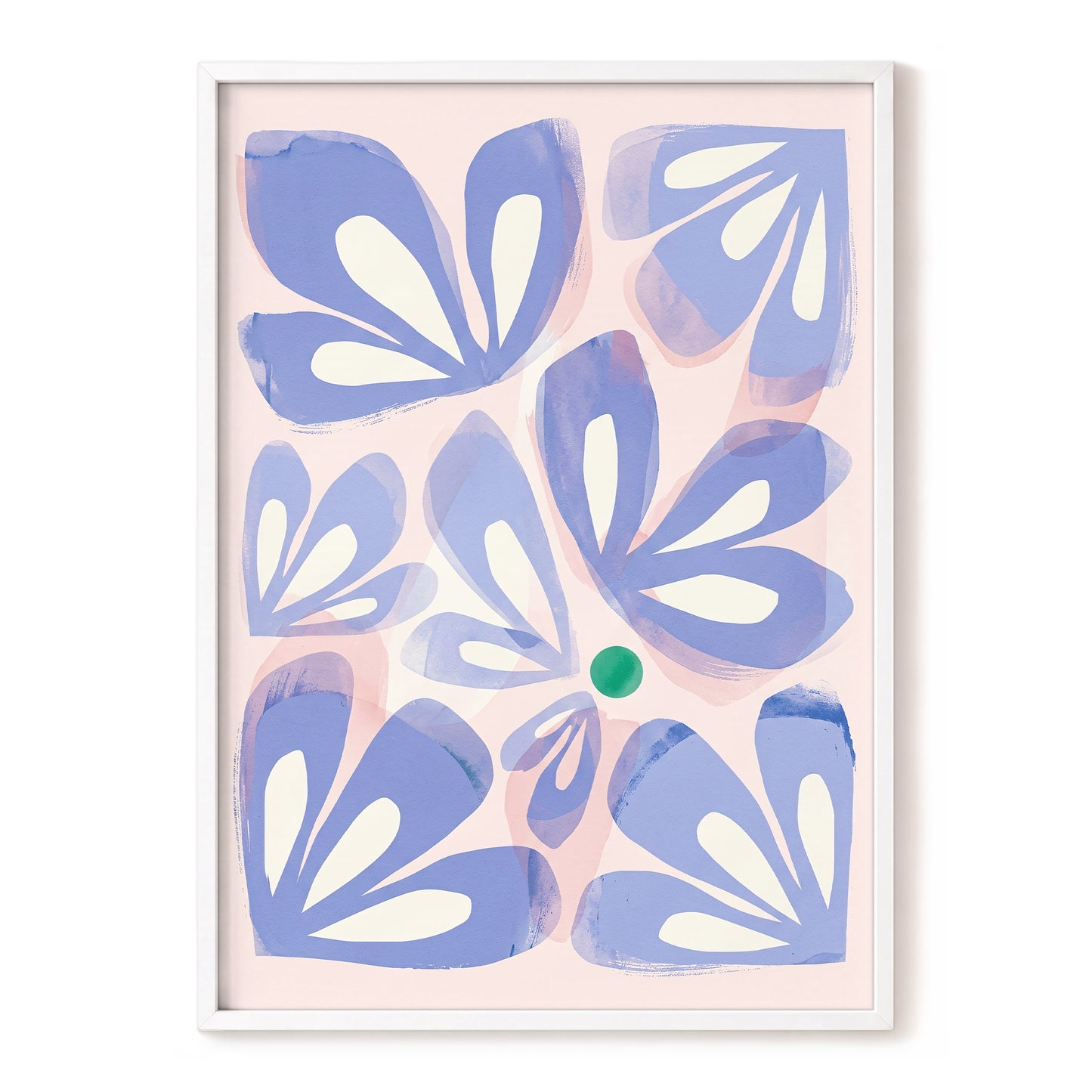 Petals in Periwinkle, blue, pink, white floral wall art, front artwork view