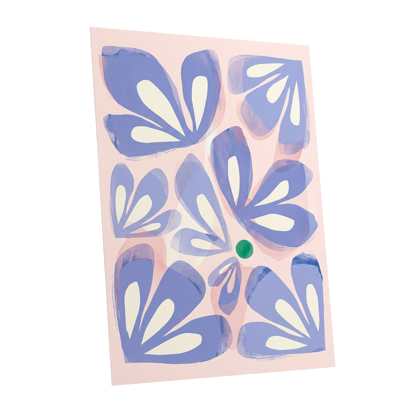 Petals in Periwinkle, blue, pink, white floral wall art shown as a unframed poster wall art print