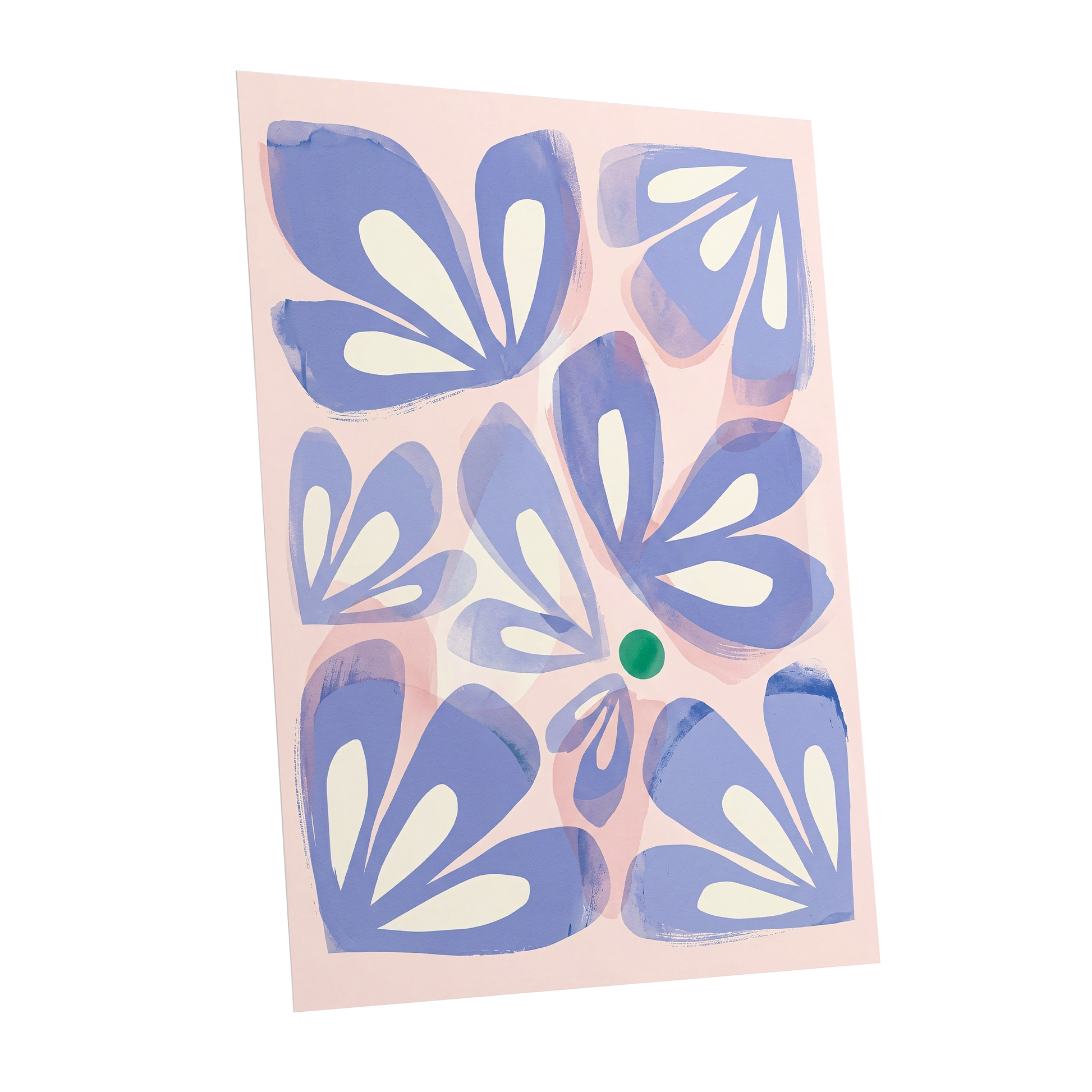 Petals in Periwinkle, blue, pink, white floral wall art shown as a unframed poster wall art print