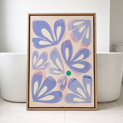 Petals in Periwinkle, blue, pink, white floral wall art displayed in a styled interior, gallery view 3