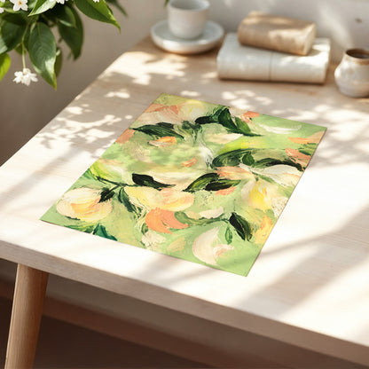 Petals in Sage, green, orange, pink floral wall art displayed in a styled interior, gallery view 5
