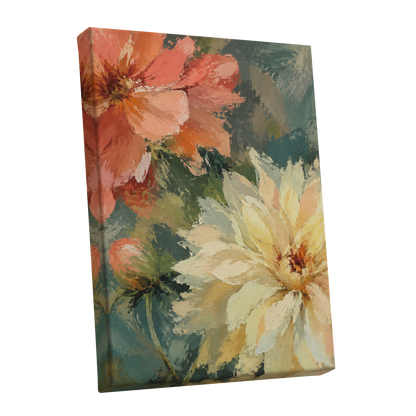 Petals in Soft Focus, pink, yellow, green floral wall art shown as a stretched canvas wall art