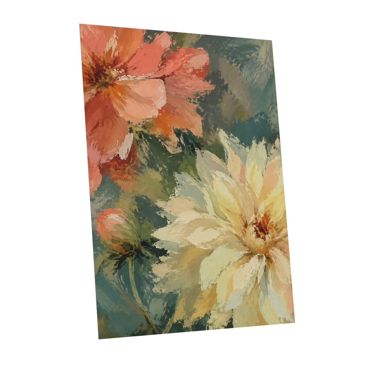 Petals in Soft Focus, pink, yellow, green floral wall art shown as a unframed poster wall art print