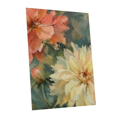 Petals in Soft Focus, pink, yellow, green floral wall art shown as a unframed poster wall art print