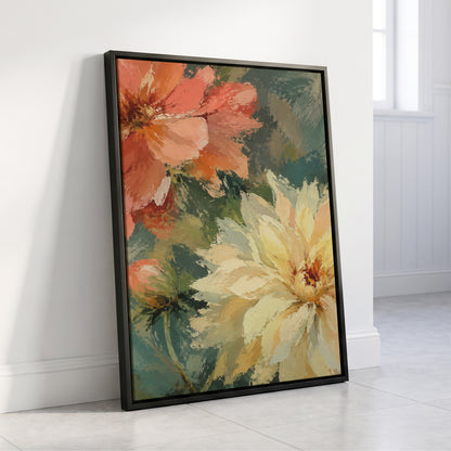 Petals in Soft Focus, pink, yellow, green floral wall art displayed in a styled interior, gallery view 4