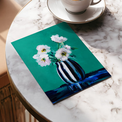 Petals in Teal, green, white, black floral wall art displayed in a styled interior, gallery view 5