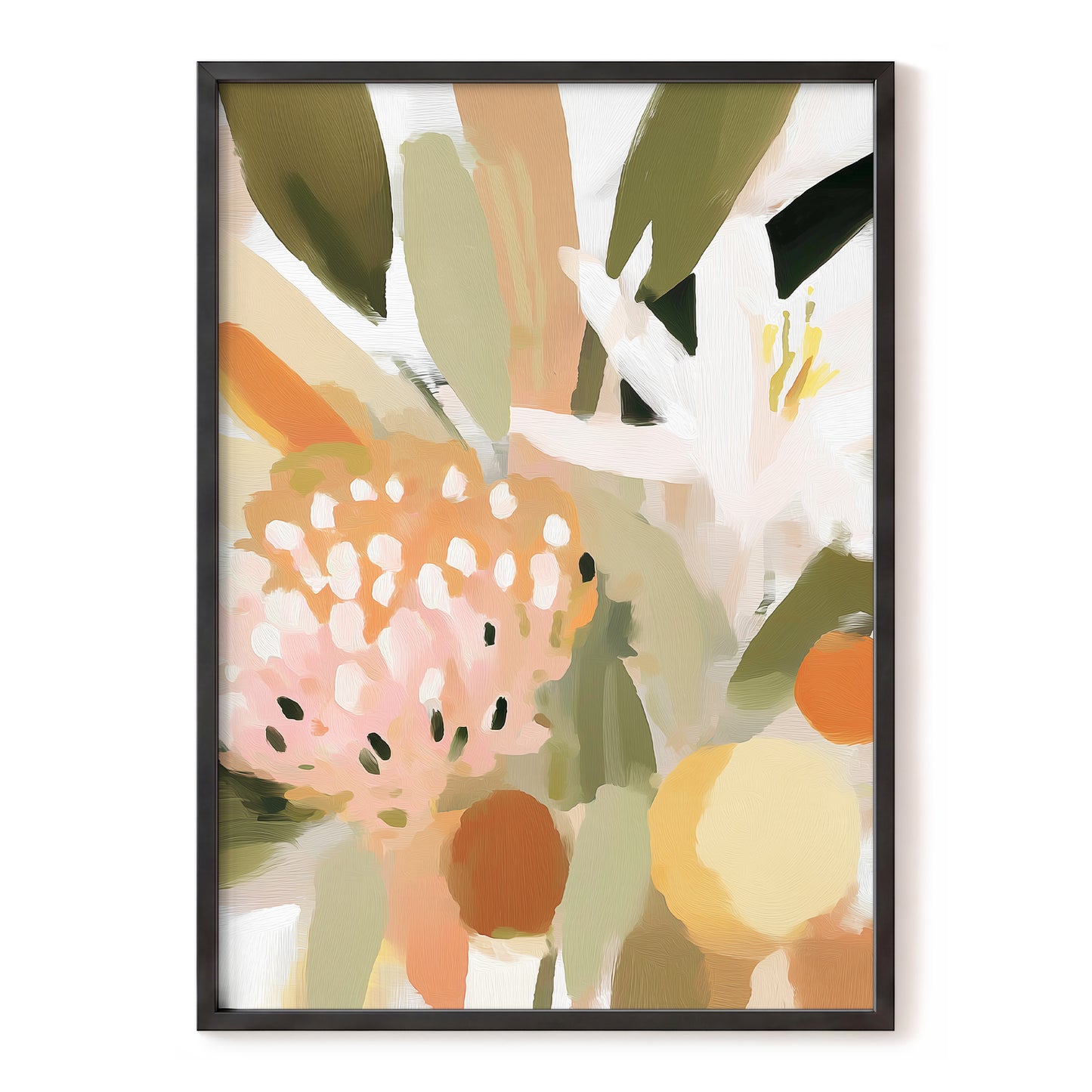 Petals in the Orchard, green, white, pink floral wall art, front artwork view