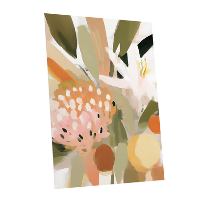 Petals in the Orchard, green, white, pink floral wall art shown as a unframed poster wall art print