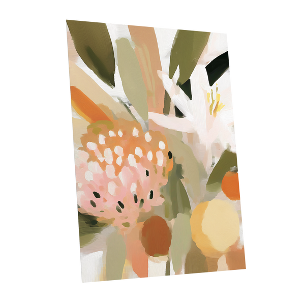 Petals in the Orchard, green, white, pink floral wall art shown as a unframed poster wall art print