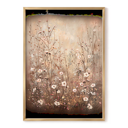 Petals in the Quiet, beige, brown, white floral wall art, front artwork view