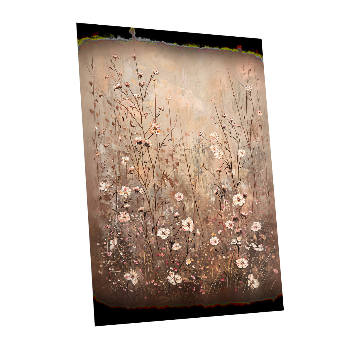 Petals in the Quiet, beige, brown, white floral wall art shown as a unframed poster wall art print