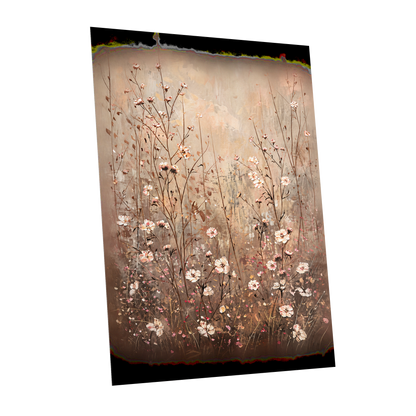 Petals in the Quiet, beige, brown, white floral wall art shown as a unframed poster wall art print