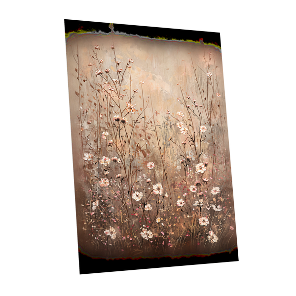 Petals in the Quiet, beige, brown, white floral wall art shown as a unframed poster wall art print