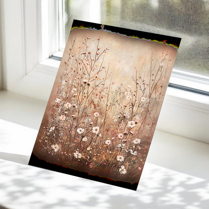 Petals in the Quiet, beige, brown, white floral wall art displayed in a styled interior, gallery view 5