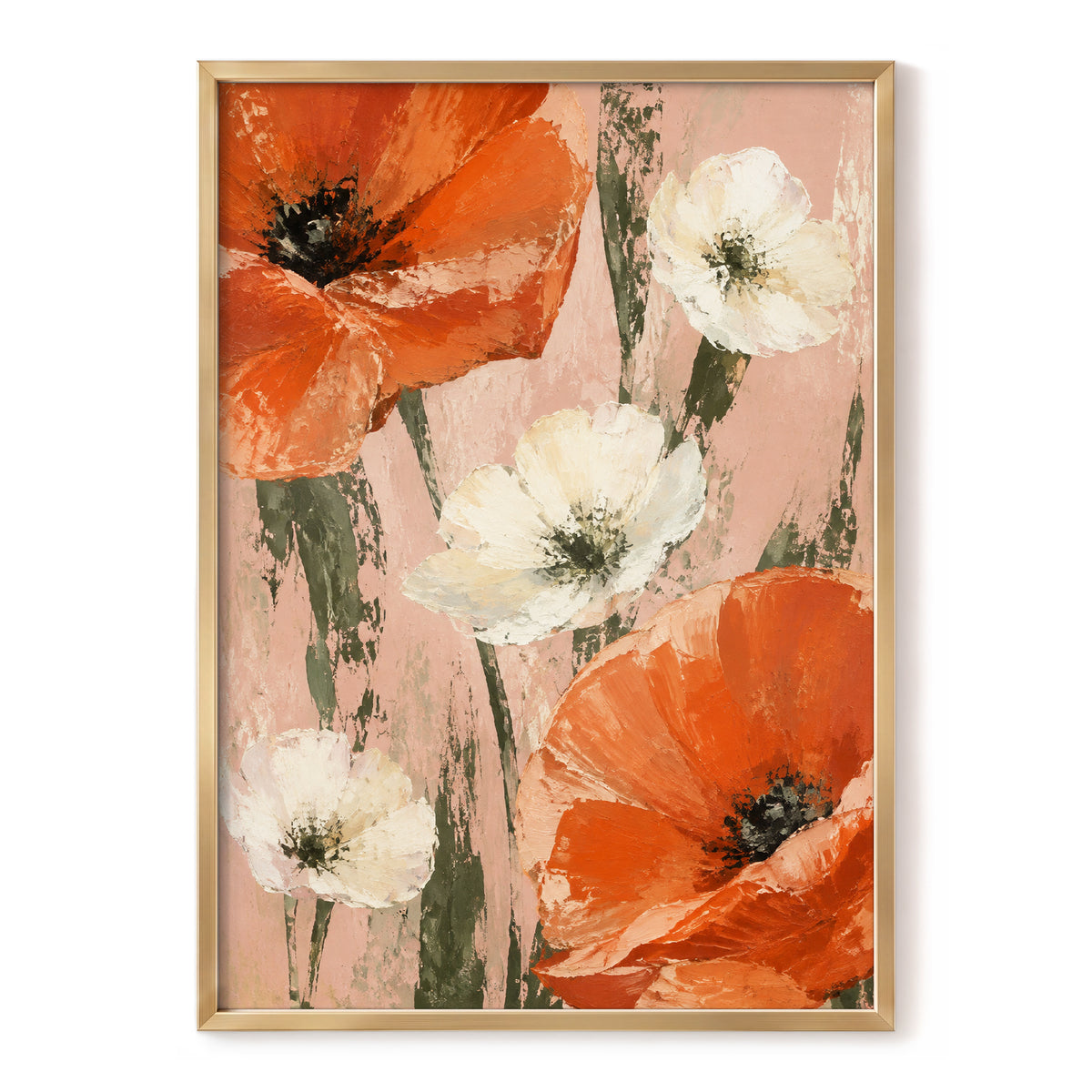 Petals on Blush, orange, white, pink floral wall art, front artwork view