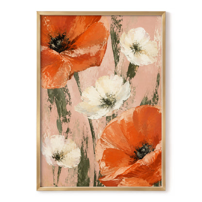 Petals on Blush, orange, white, pink floral wall art, front artwork view