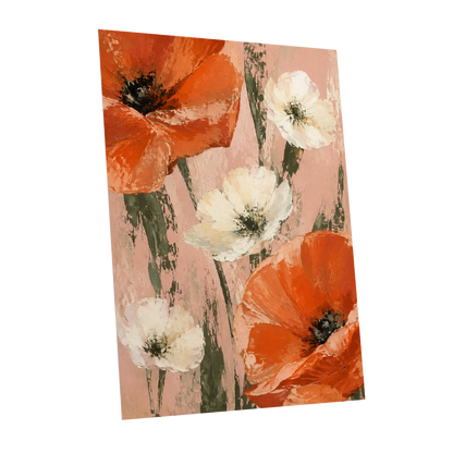 Petals on Blush, orange, white, pink floral wall art shown as a unframed poster wall art print