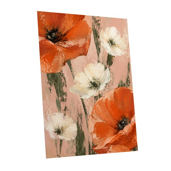 Petals on Blush, orange, white, pink floral wall art shown as a unframed poster wall art print
