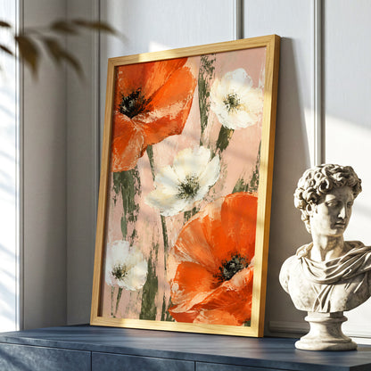 Petals on Blush, orange, white, pink floral wall art displayed in a styled interior, gallery view 2