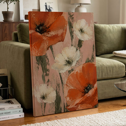 Petals on Blush, orange, white, pink floral wall art displayed in a styled interior, gallery view 3