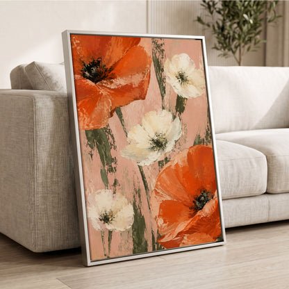 Petals on Blush, orange, white, pink floral wall art displayed in a styled interior, gallery view 4