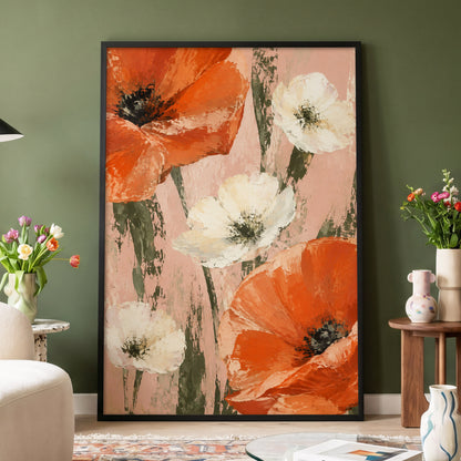 Petals on Blush, orange, white, pink floral wall art displayed in a styled interior, gallery view 6