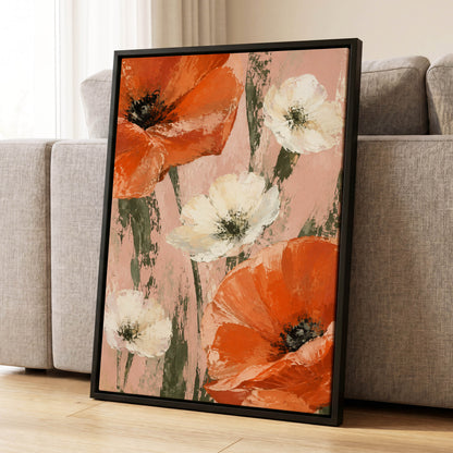 Petals on Blush, orange, white, pink floral wall art displayed in a styled interior, gallery view 8