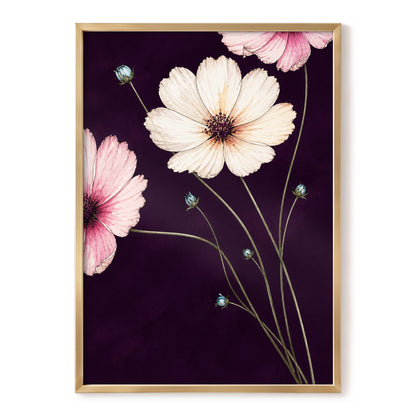 Petals on Plum, purple, pink, beige floral wall art, front artwork view
