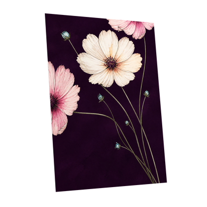 Petals on Plum, purple, pink, beige floral wall art shown as a unframed poster wall art print