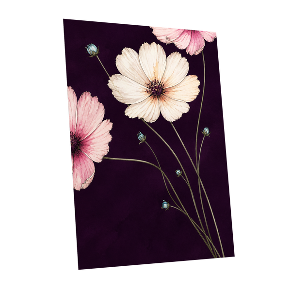 Petals on Plum, purple, pink, beige floral wall art shown as a unframed poster wall art print