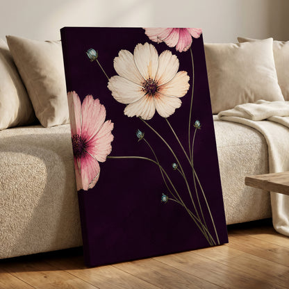 Petals on Plum, purple, pink, beige floral wall art displayed in a styled interior, gallery view 3