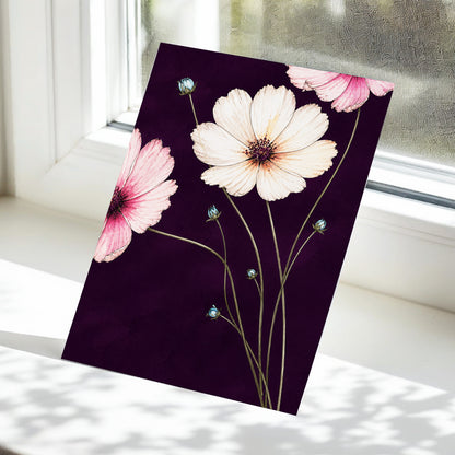 Petals on Plum, purple, pink, beige floral wall art displayed in a styled interior, gallery view 5